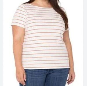 Liverpool Los Angeles Whipped Cream Clementine Stripe Top Size 1X New